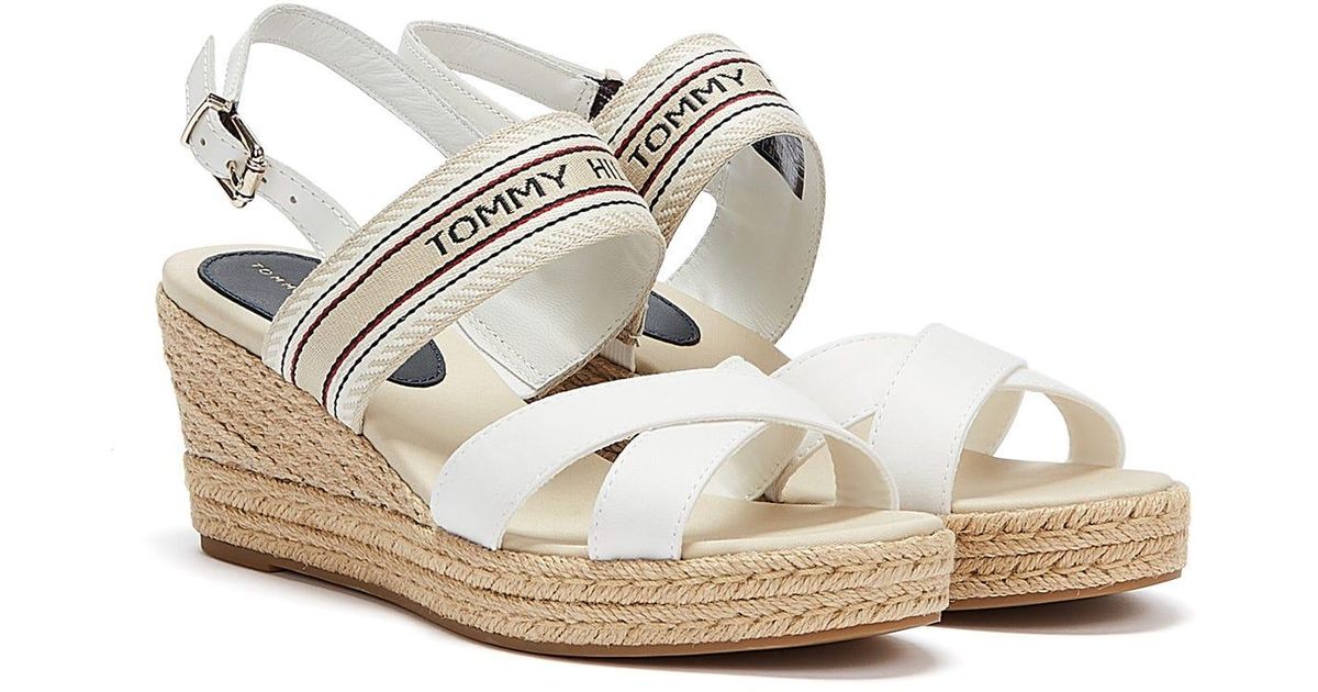 Tommy Hilfiger Cotton Artisanal Mid Wedge Ecru Sandals in White - Lyst