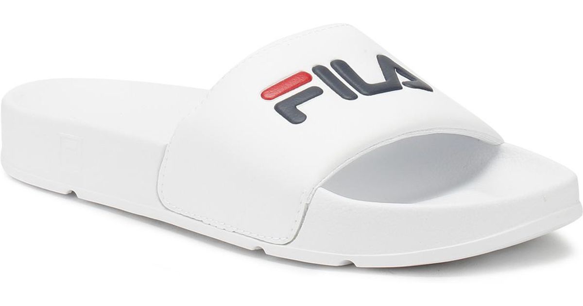 fila womens drifter rose embroidered white slide sandals