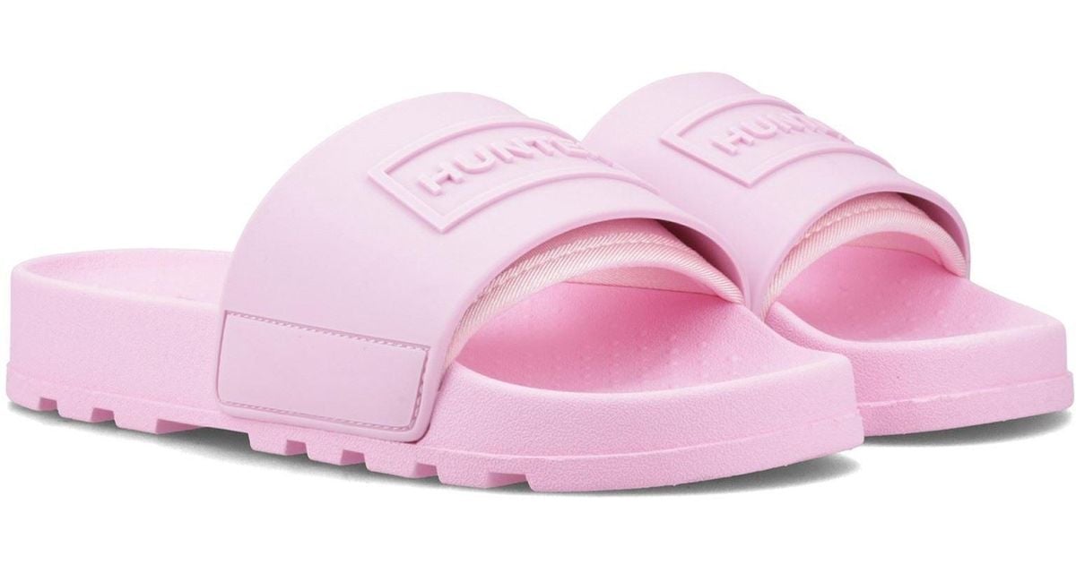 HUNTER Core Embossed Slider Synthetic Prism Slides in Pink Lyst UK