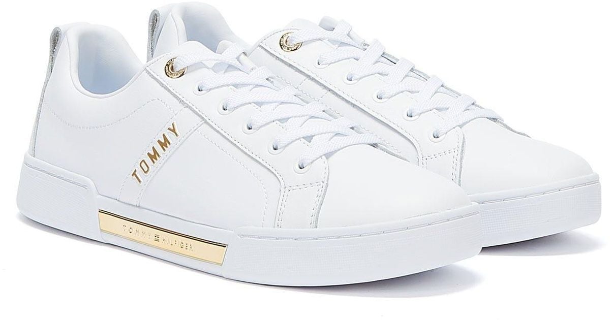 Tommy Hilfiger Leather Gold Tone Detailing Womens White Trainers | Lyst UK