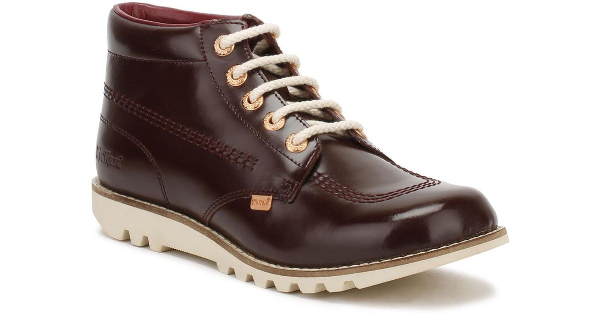 Kickers Womens Dark Burgundy Leather Kick Hi Boots in Brown Lyst