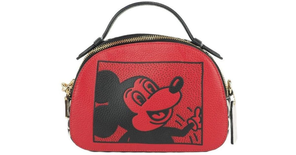 COACH Mickey Mouse X Keith Haring Serena Pebble Leather Satchel Handbag in  Red | Lyst