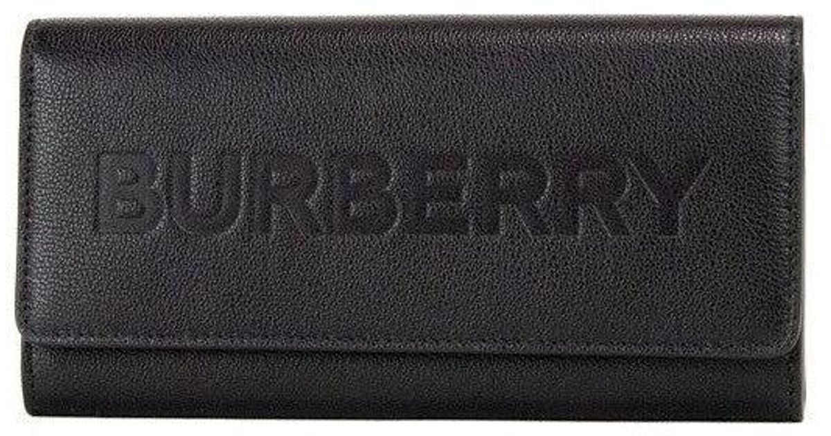 Burberry Porter Black Grained Leather Branded Logo Embossed Clutch Flap ...