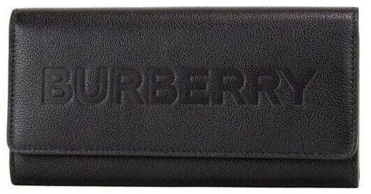 Burberry Porter Black Grained Leather Branded Logo Embossed Clutch Flap