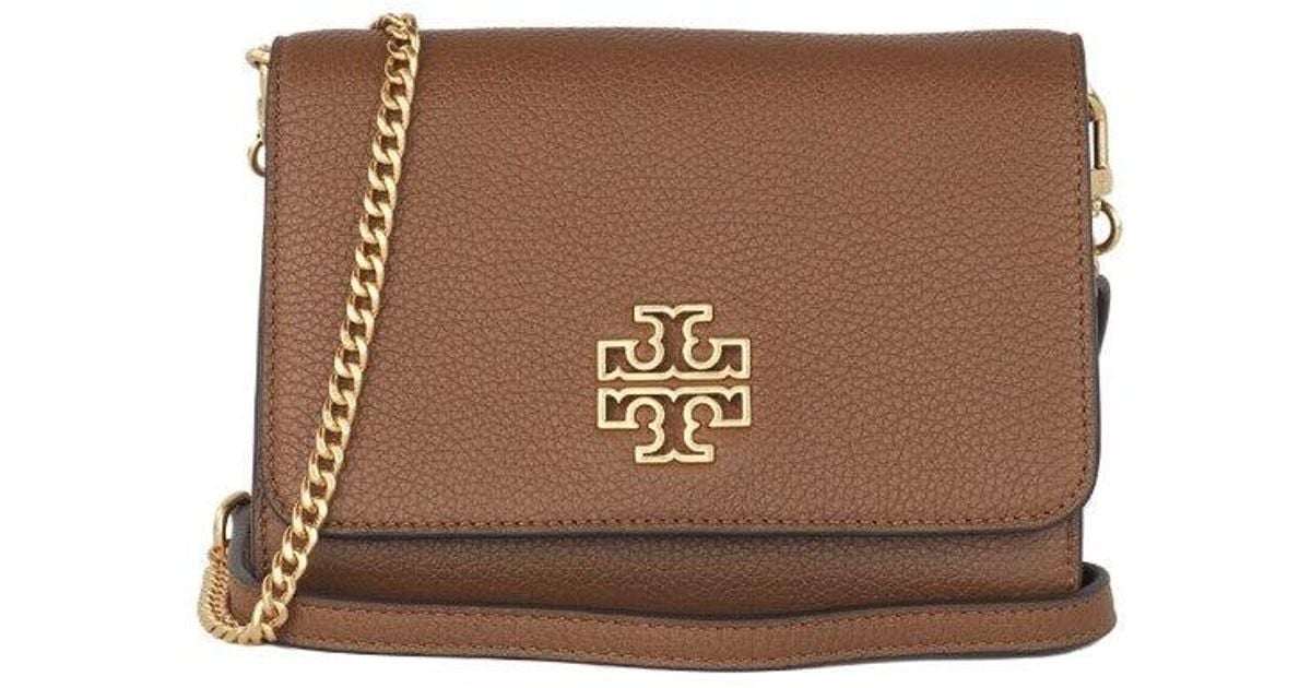 Tory Burch Britten Moose Pebbled Leather Chain Wallet Crossbody Handbag in Brown Lyst UK