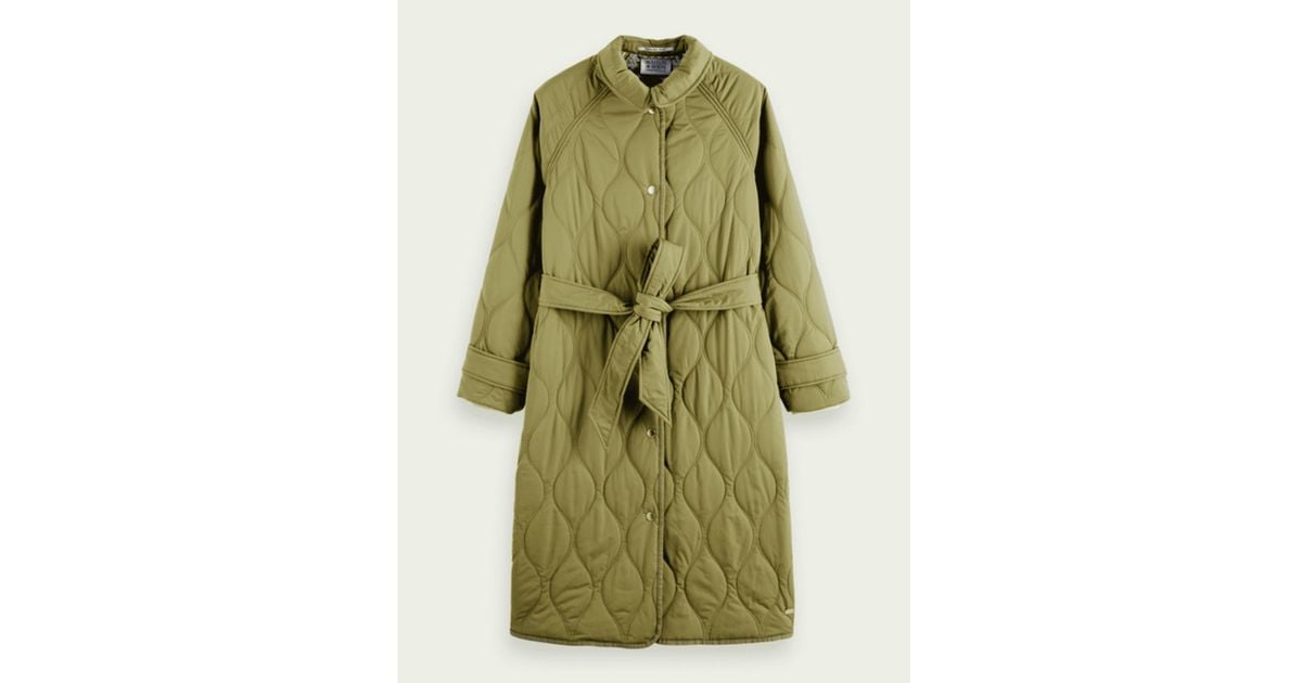Scotch & Soda Army Long Quilted Jacket in Green | Lyst