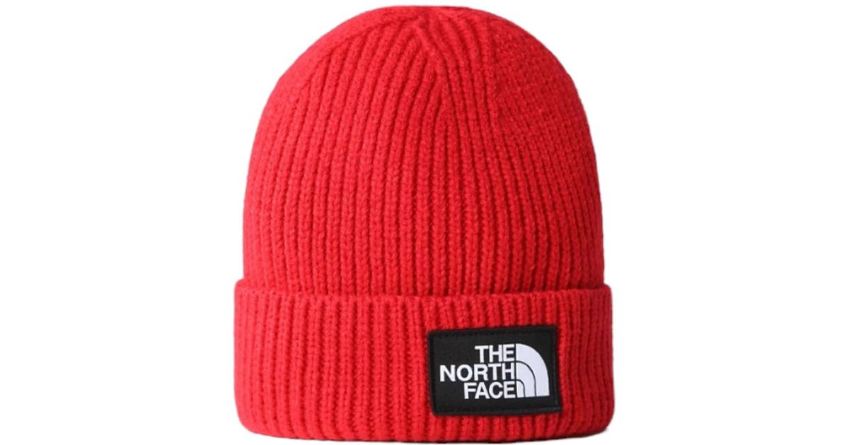 The North Face Synthetic Cappello Tnf Logo Box Cuffed Red for Men | Lyst
