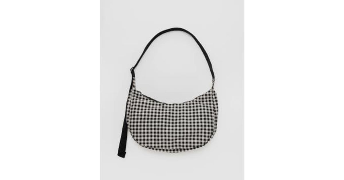 BAGGU Medium Nylon Crescent Bag & White Gingham Nylon in Black Lyst