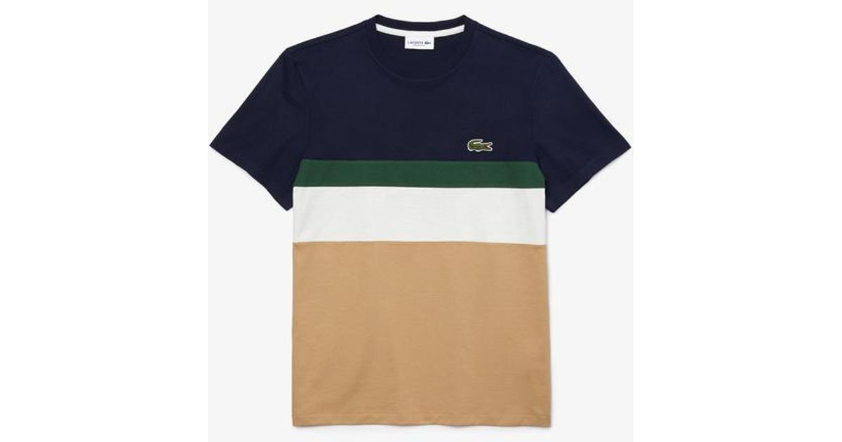 Lacoste Cotton Colour Block Panel T Shirt Beige White Green Navy Blue for  Men | Lyst