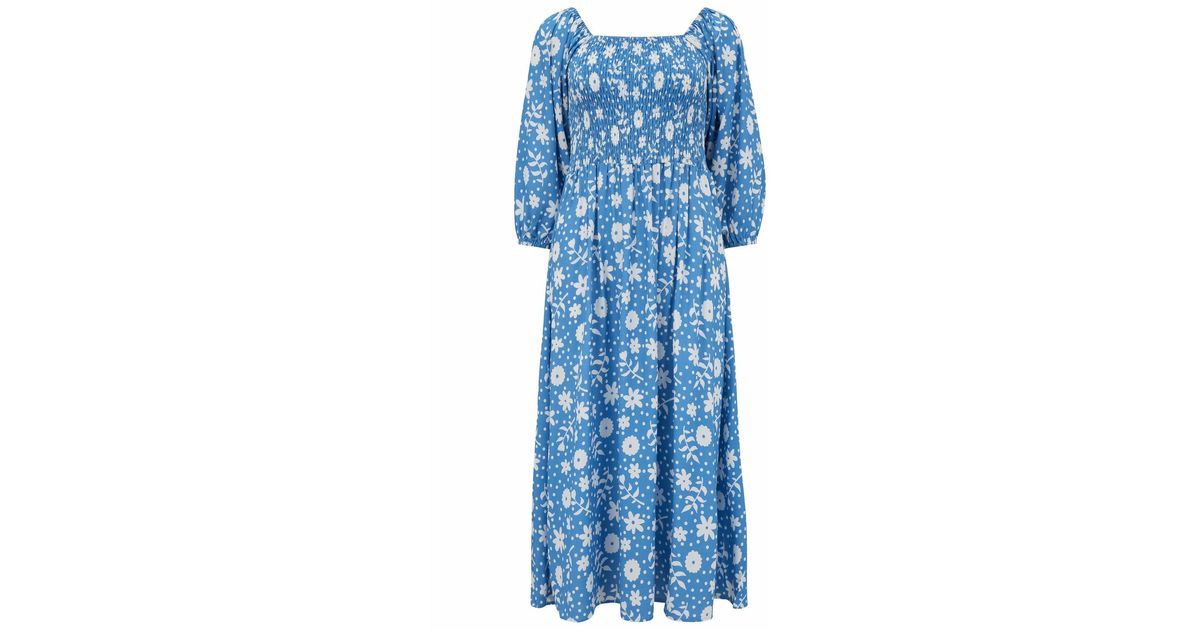Sugarhill Brighton Raquel Shirred Dress in Blue | Lyst UK