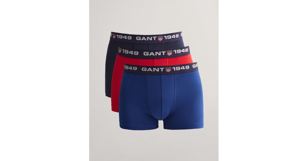 GANT 3 pack underwear with logo waistband in navy green blue