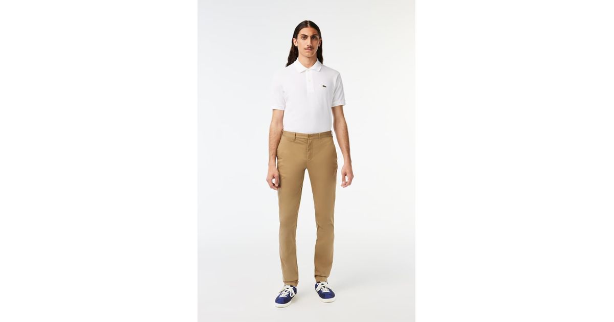 Lacoste New Classic Slim Fit Stretch Cotton Trousers in White for