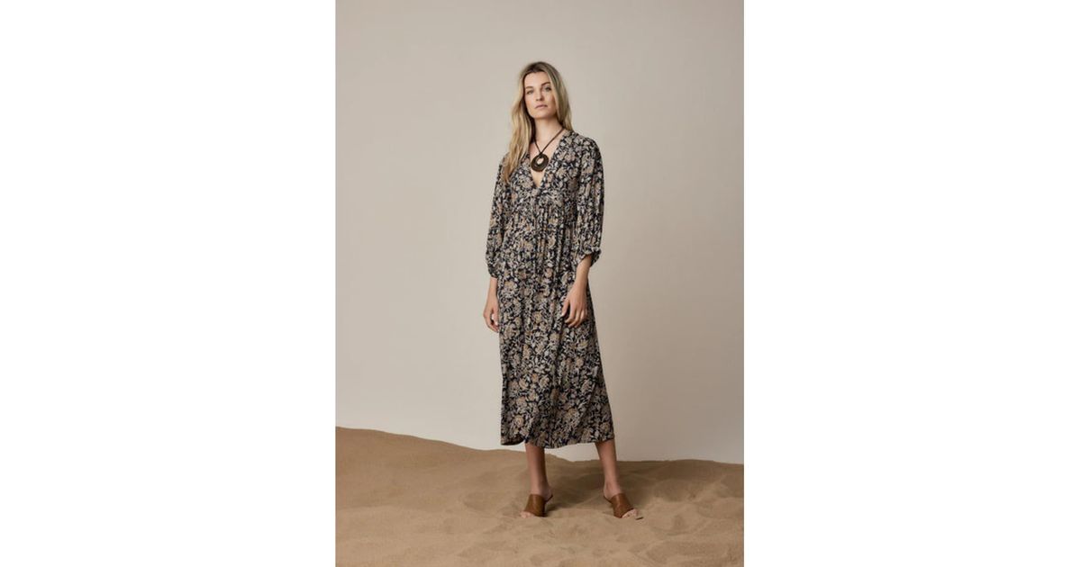 summum woman Print Maxi Dress With Balloon Sleeves in Brown | Lyst