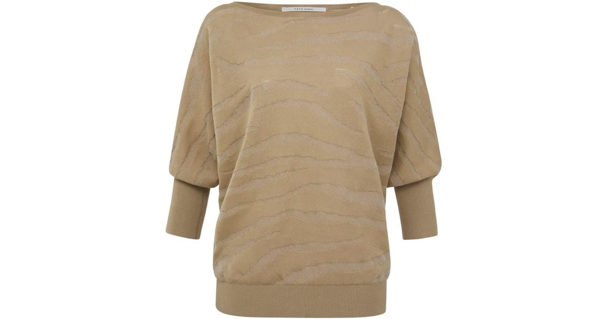 Yaya Boatneck Sweater With Batwing Sleeves And Woven Texture in Natural ...