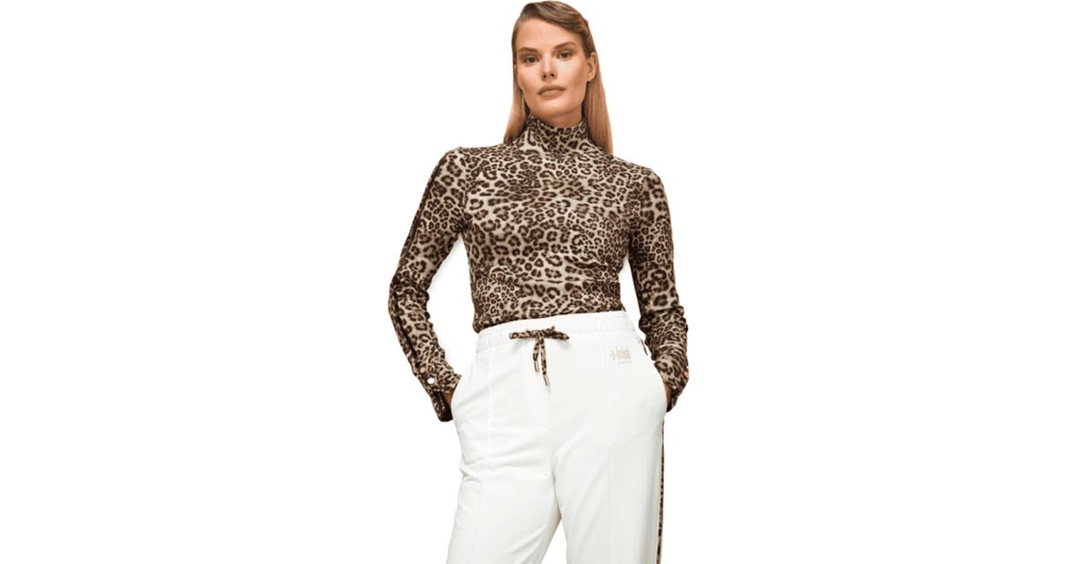 Marc Cain Leopard Printed Funnel Neck Top in Brown | Lyst