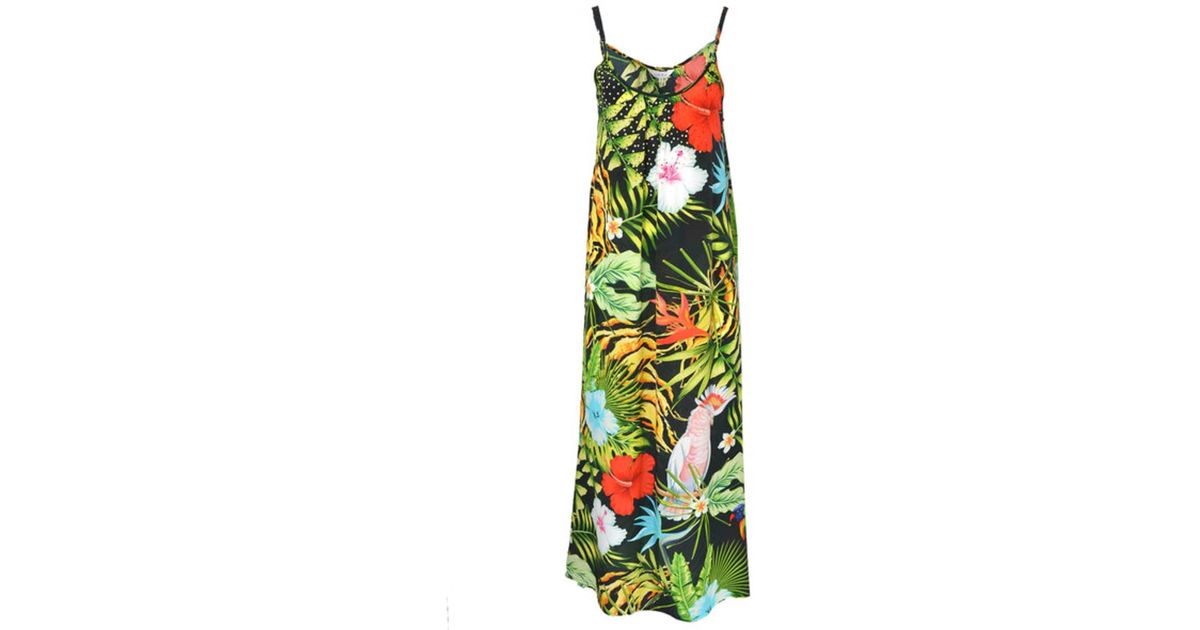 Inoa Black Clothing Strap Darwin Print Silk Maxi Dress in Green | Lyst
