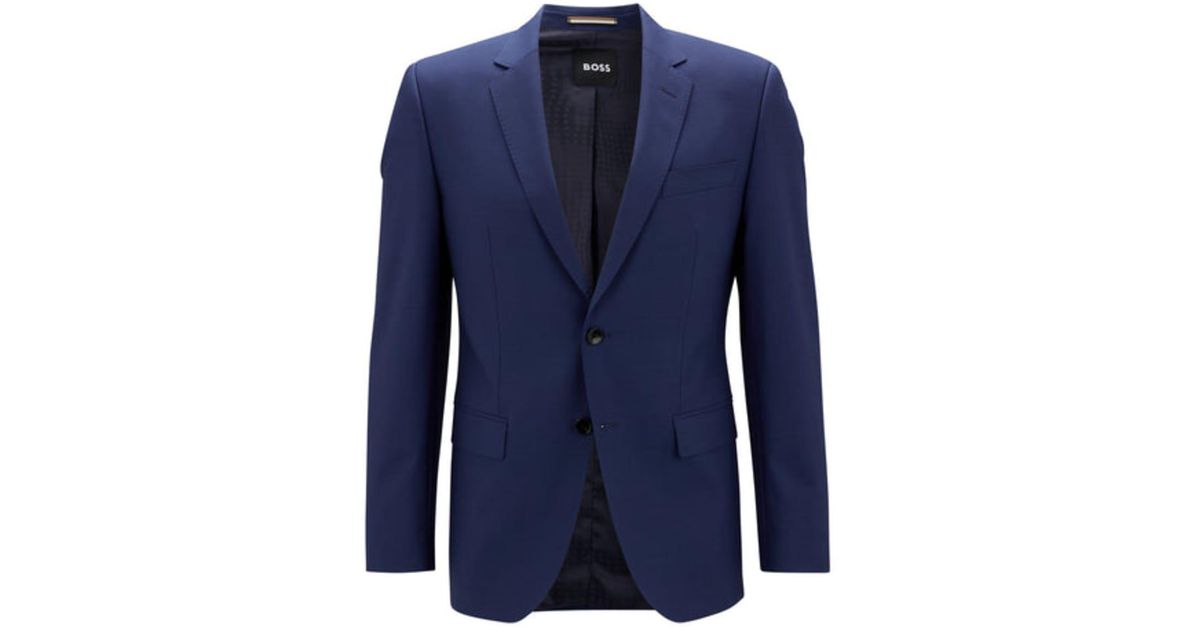 BOSS by Hugo Boss Blue Stretch Virgin Wool Slim Fit Suit for men