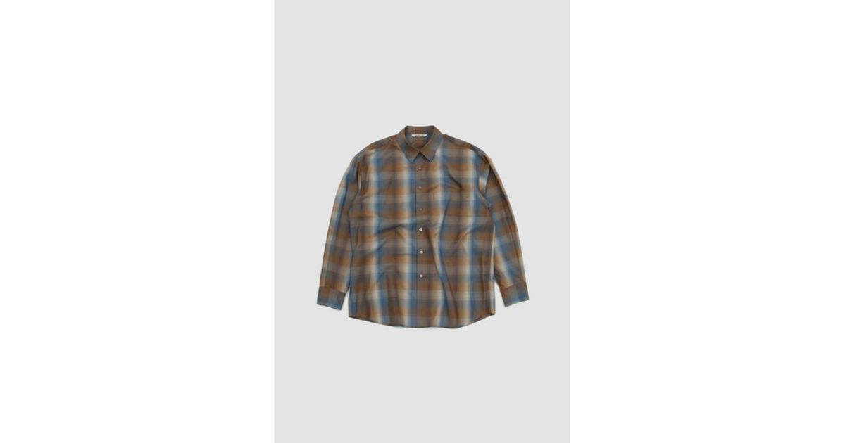 AURALEE Super Light Wool Check Shirt Blue/brown in Gray for Men | Lyst