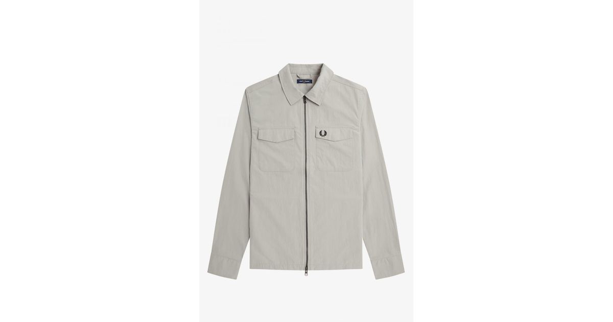 Fred Perry M5684 Zip Overshirt Limestone in Gray | Lyst