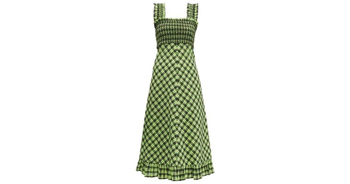 ganni seersucker check maxi dress