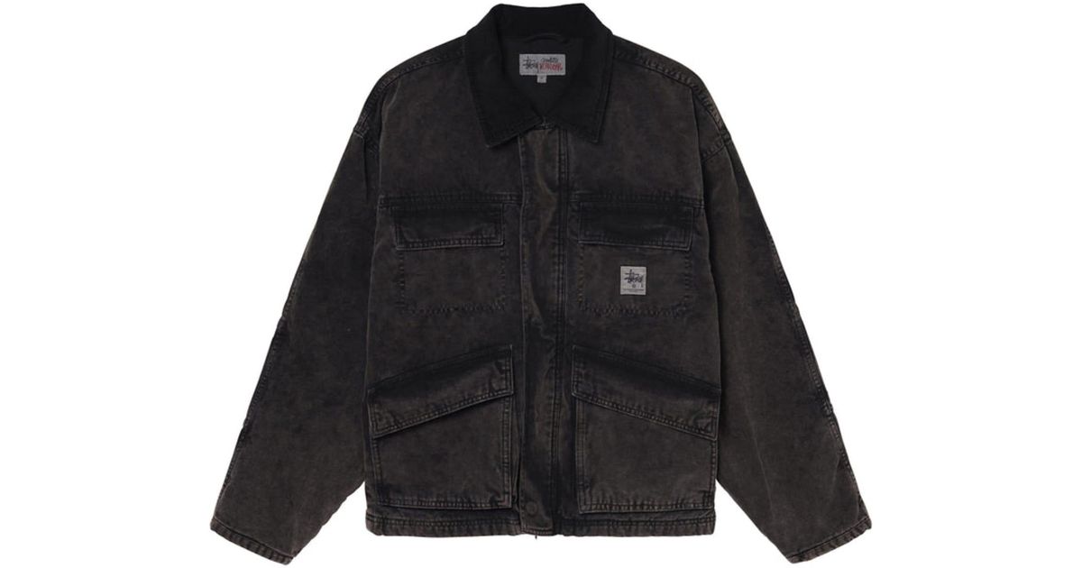 Stussy Black Washed Canvas Shop Jacket for Men | Lyst