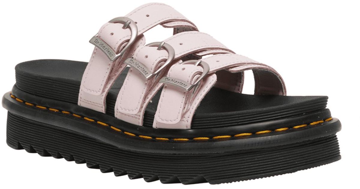 Dr. Martens Blaire Slide Hydro Leather Pink in Black | Lyst