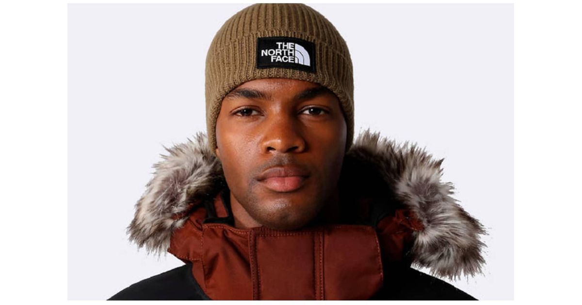 The North Face Logo Box Cuffed Beanie Olive in Brown for Men | Lyst UK