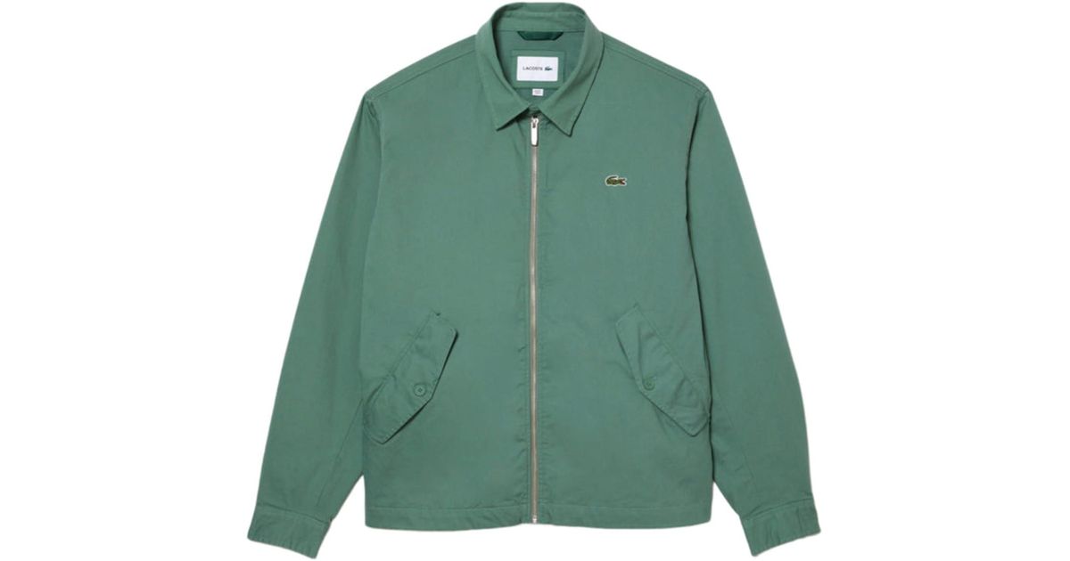 Lacoste Short Zippered Organic Cotton Gabardine Jacket in Green for Men ...