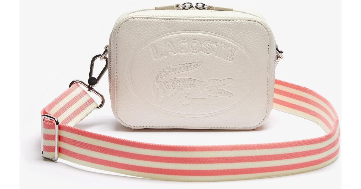 Lacoste Women's Croco Crew Striped Shoulder Strap Grained Leather Bag ...