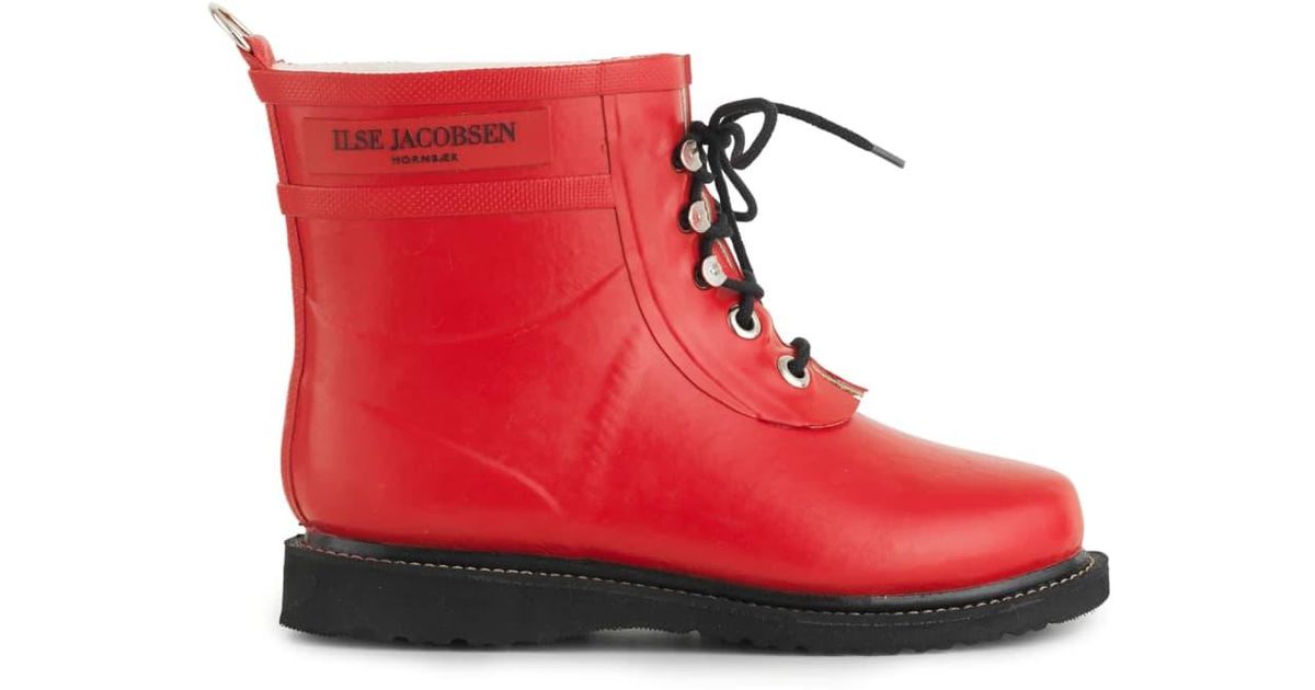 Ilse Jacobsen Short Red Rubber Lace Up Wellington Boots | Lyst