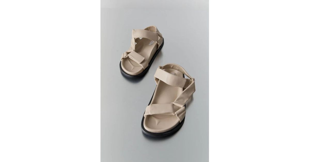 St. Agni Ecru Padded Sportsu Leather Sandals in Gray | Lyst