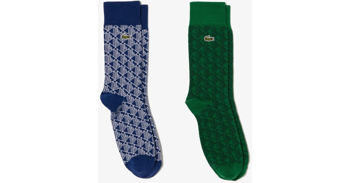 Lacoste Jacquard Socks With Monogram in Green for Men Lyst