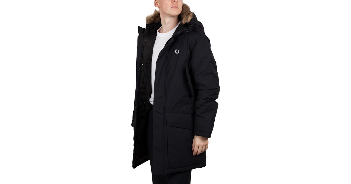 Fred Perry Fleece Padded Snorkel Parka In Black for Men - Lyst