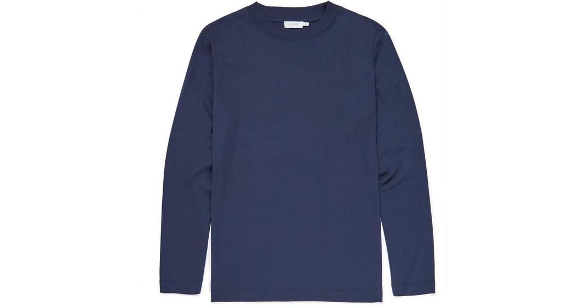 Download Sunspel Navy Long Sleeve Mock Turtleneck T Shirt in Blue ...