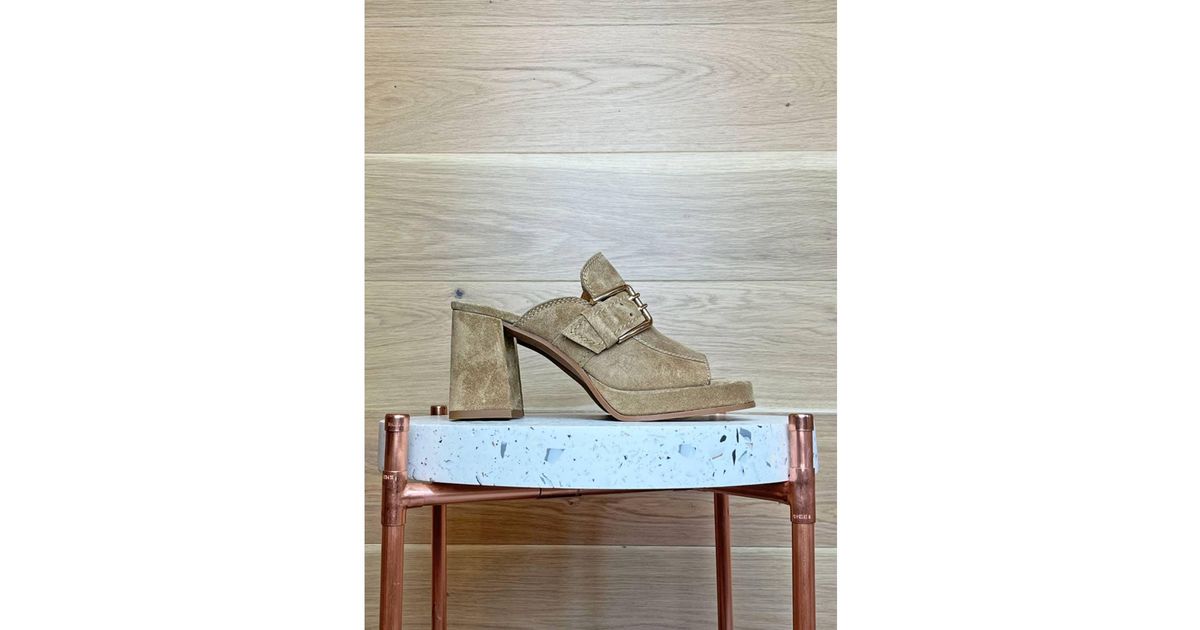 Alpe Chiara Heeled Open Toe Mules Tan in Metallic Lyst UK
