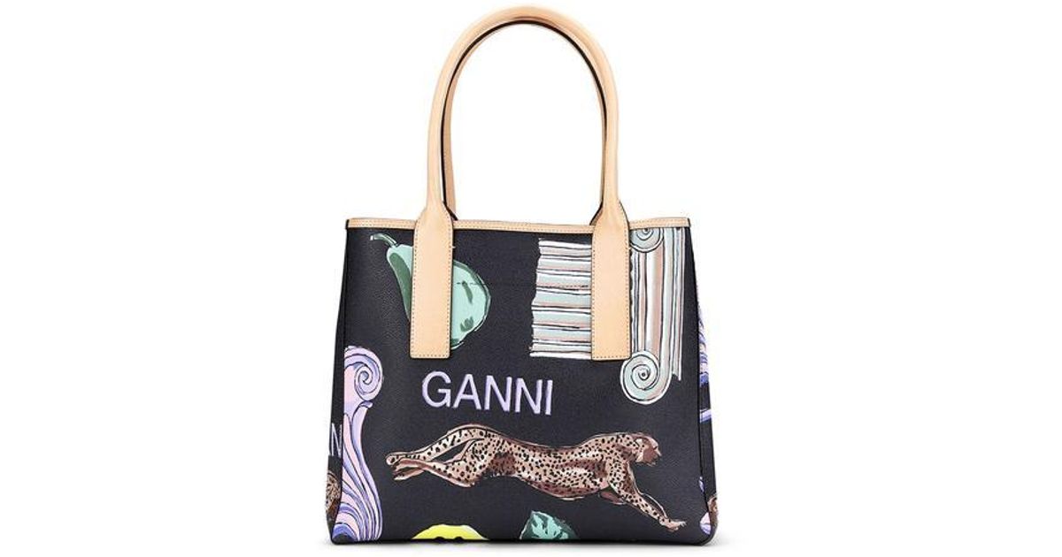 Ganni Coated Canvas Tote Bag Multicolour in Black | Lyst