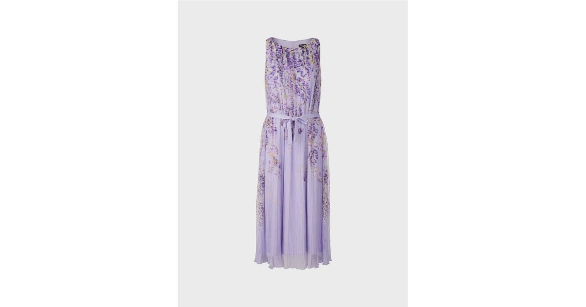 Marc Cain Bright Lilac Floral Pleated Maxi Dress in Purple | Lyst