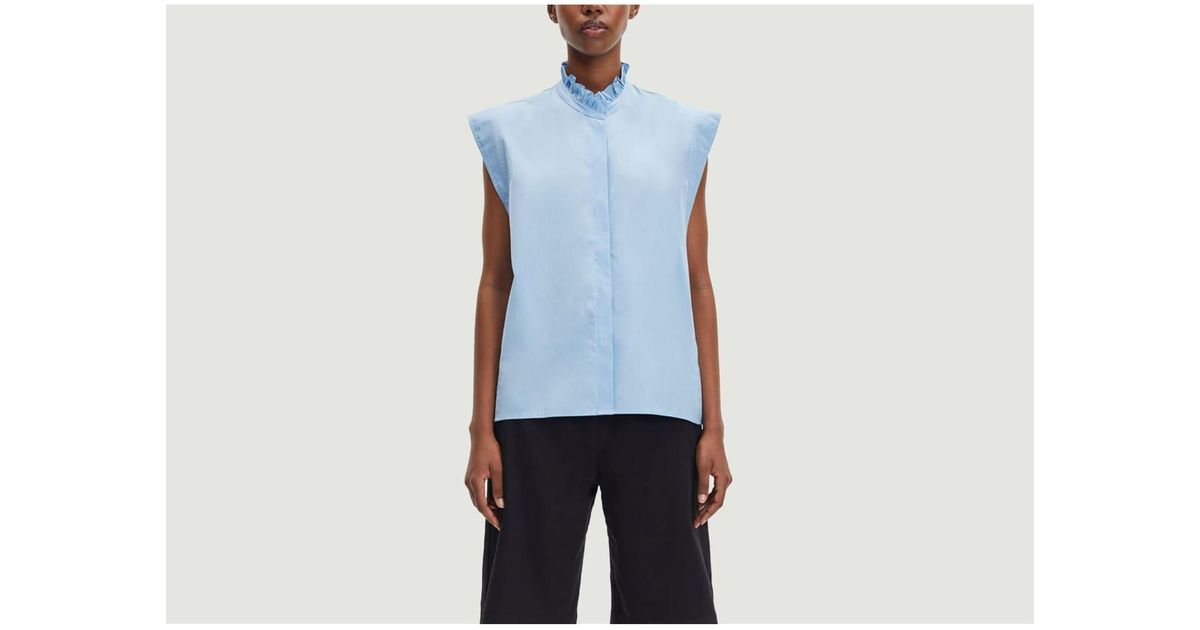 Samsøe & Samsøe Denim Mejsi Organic Cotton Sleeveless Blouse in Blue | Lyst
