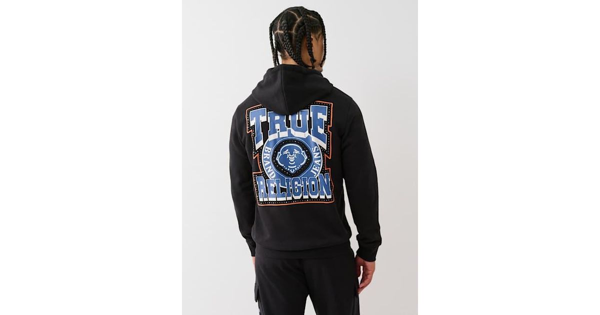 TRUE RELIGION Studded Retro Logo Zip Hoodie in Blue for Men