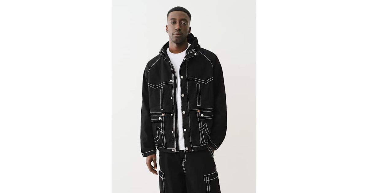 TRUE RELIGION Denim Big T Hooded Parka Jacket in Black for Men | Lyst