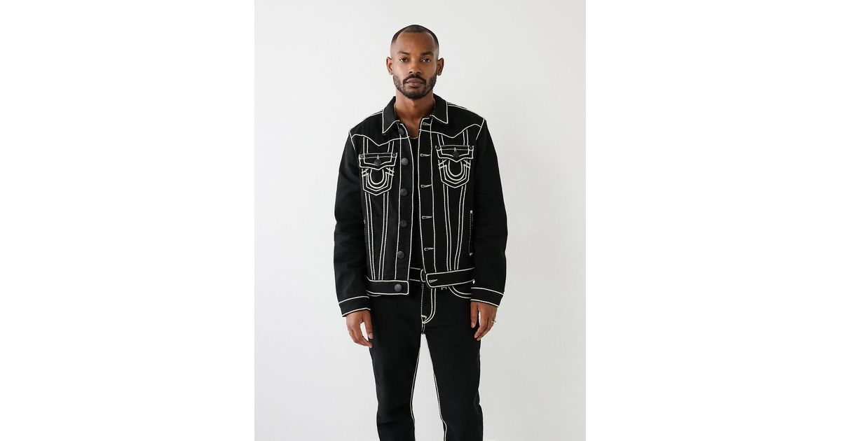 True Religion Jimmy Rope Stitch Denim Jacket in Black for Men | Lyst