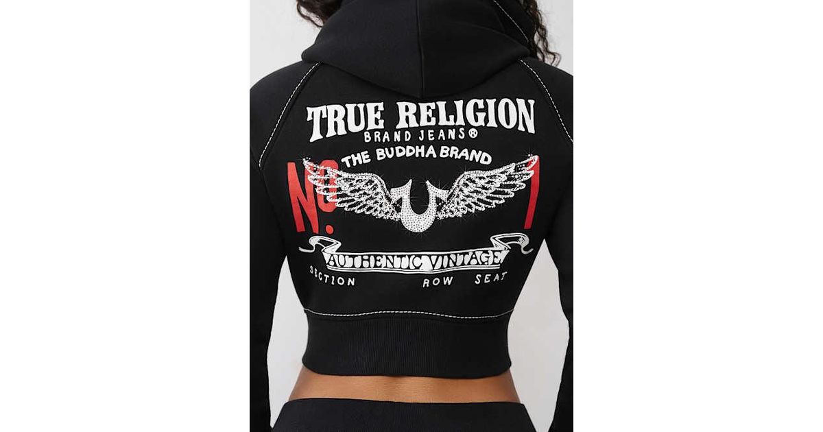 TRUE RELIGION Shrunken Crystal Wing Zip Hoodie in Black | Lyst