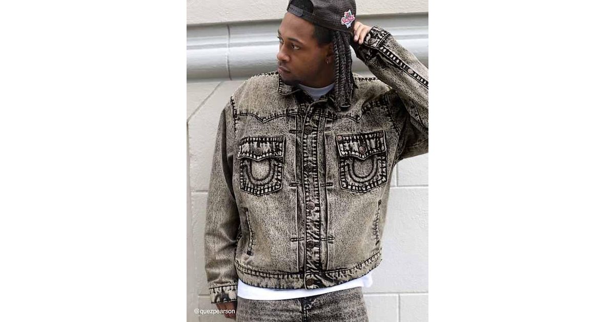 TRUE RELIGION Oversized Super T Denim Trucker Jacket in Gray for