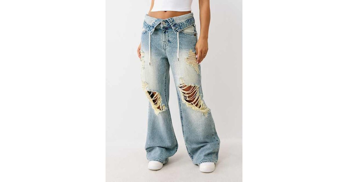 【TRUE RELIGION】★ジーンズ★ BOBBI DOUBLE BAGGY JEAN BOBBI DOUBLE WAISTBAND DISTRESSED BAGGY JEAN - MEDIUM WASH