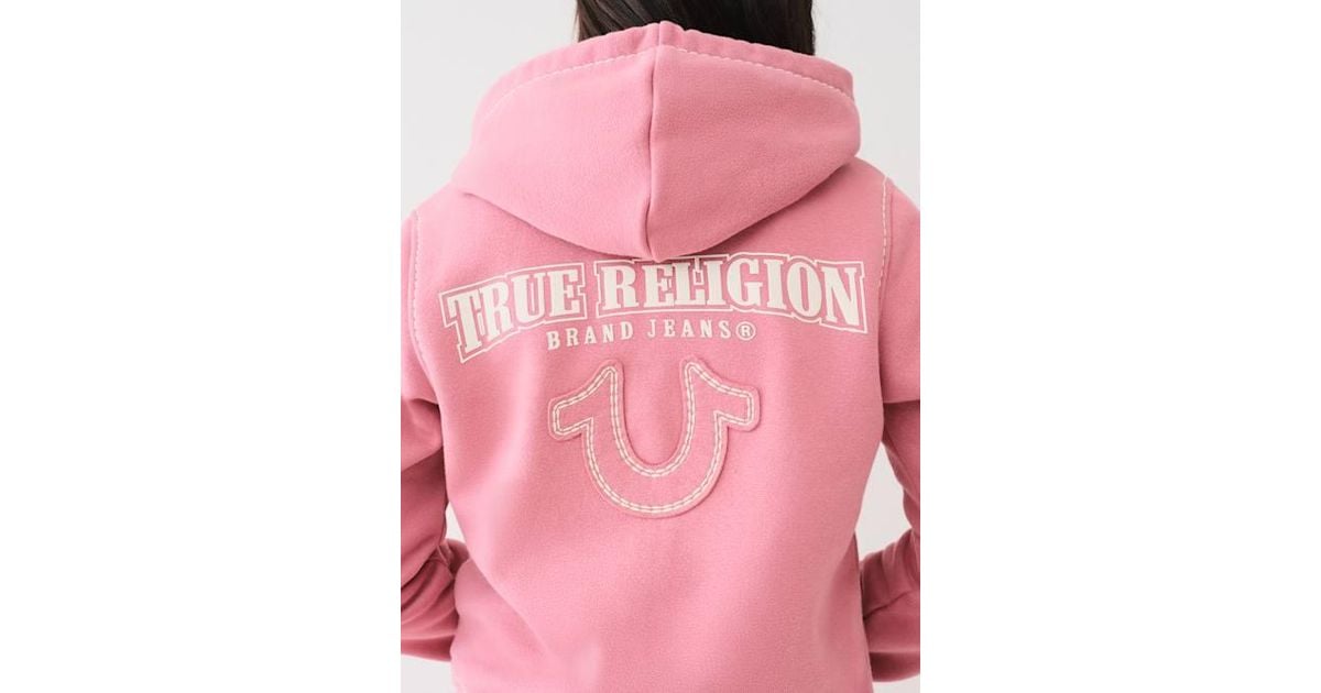 TRUE RELIGION Super T Fleece Zip Hoodie in Red | Lyst