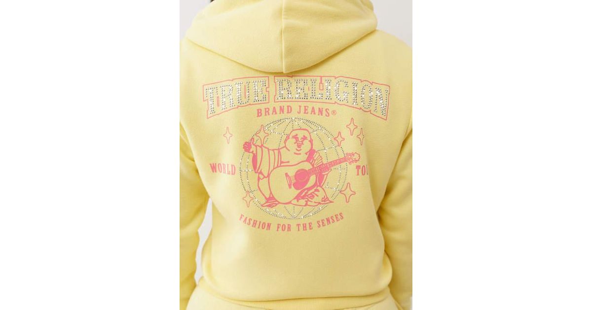 TRUE RELIGION Crystal Global Logo Zip Hoodie in Yellow | Lyst