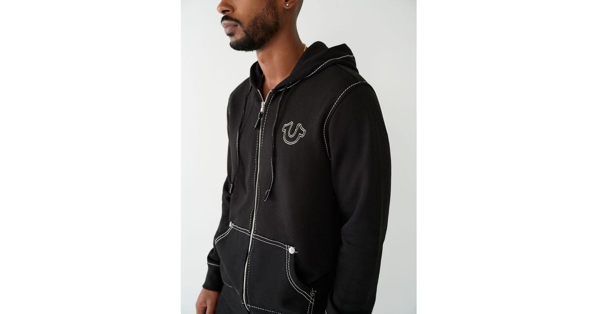 True Religion Super Q Logo Zip Hoodie in Black for Men | Lyst