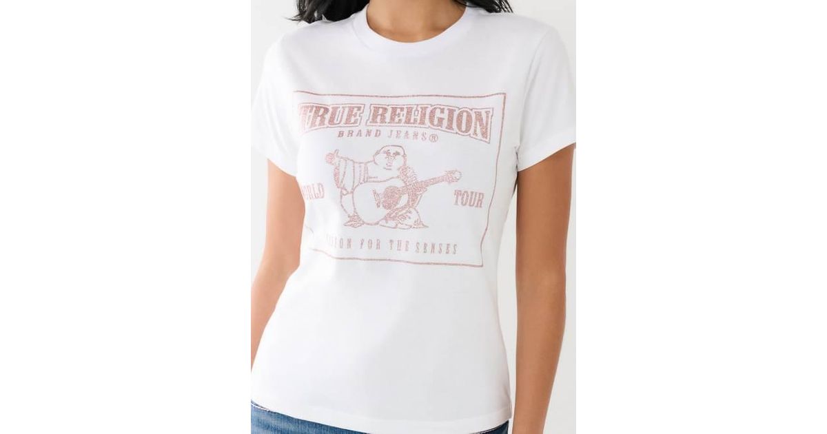pink and white true religion shirt