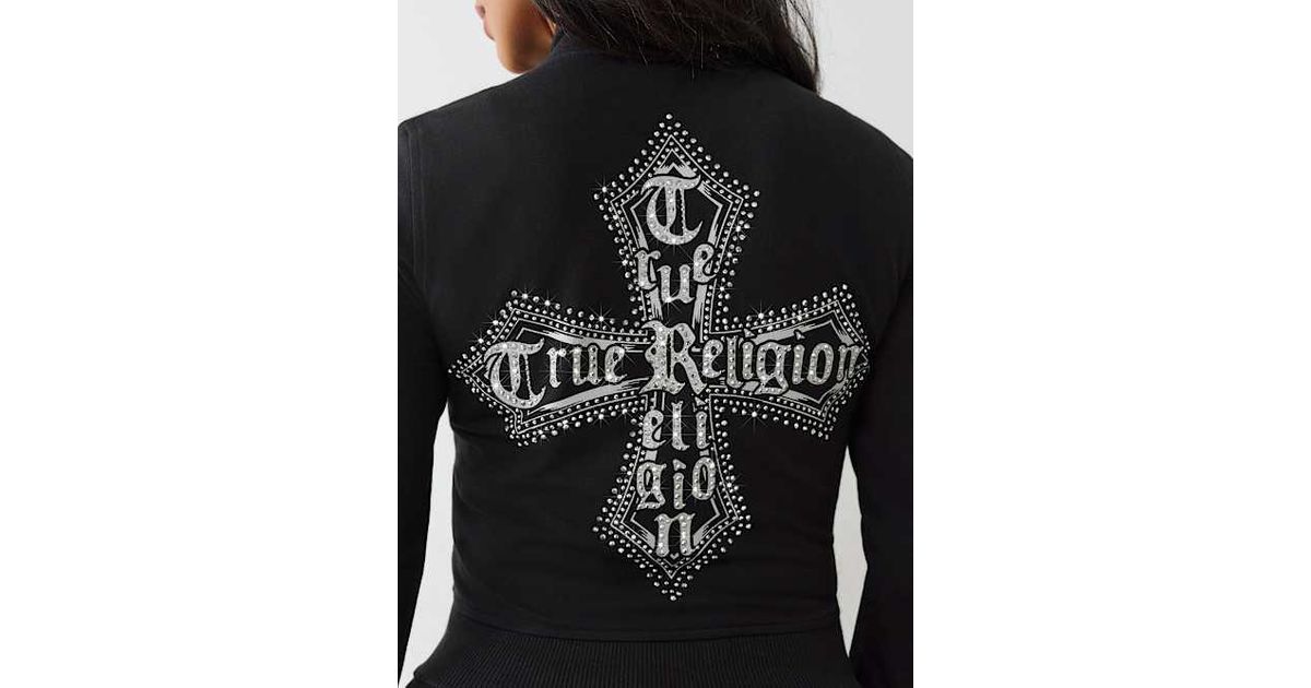 True Religion Crystal Terry Track Jacket in Black | Lyst