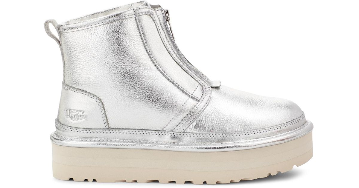 UGG Wool Neumel Platform Zip Shine Sheepskin Classic Boots in Silver ...
